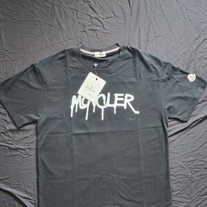 Moncler Black Short-Sleeve Tee with White Drip Logo